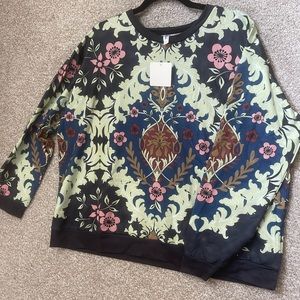 Pink Lady Woman’s Black & Beige Floral French Terry Crewneck Sweater Size 2XL